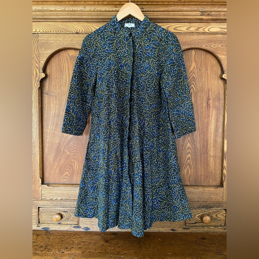 Zuri Kenya A line dress XS cotton batik wax print blue green orange white